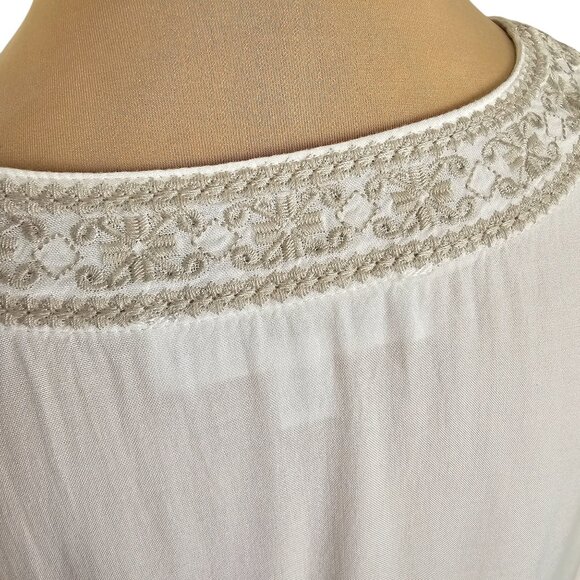 Chelsea & Theodore White Flowy Boho Embroidered Blouse Sz M - Picture 6 of 9